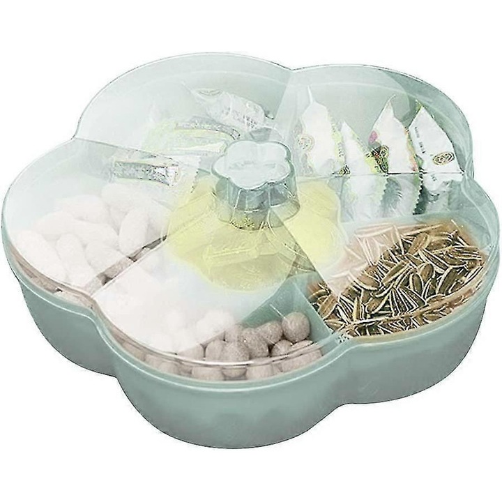 Cutie pentru gustari FG123K0225-260806-1881, 6 compartimente, forma de floare, capac transparent, plastic (PP/PS), verde