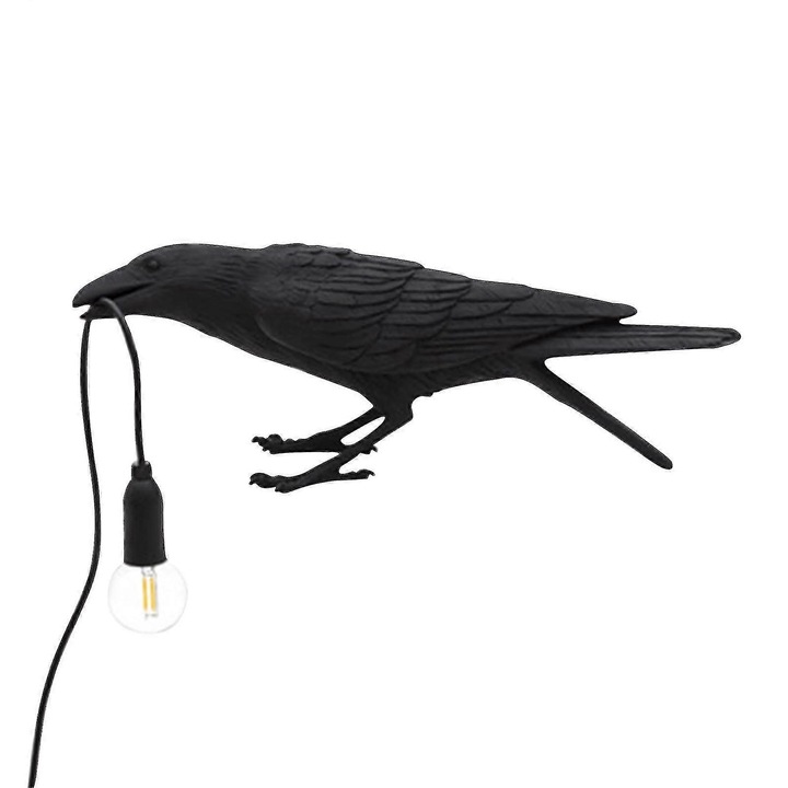 Lampa pasare din rasina FG123K0225-260806-1898, soclu E14 cu intrerupator pe fir, negru, 328x145x123 mm
