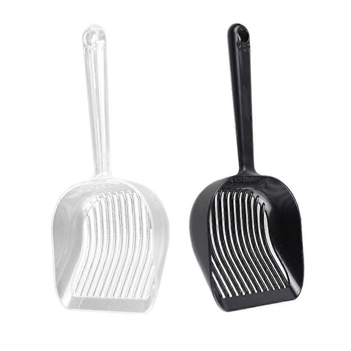 Paleta pentru nisip de pisica FG123K0225-260806-835, din plastic cu gauri de filtrare si maner lung, negru/transparent, set 2 buc., 26.2 x 12 x 3.5 cm