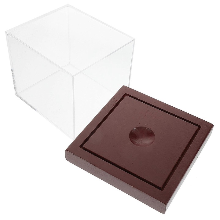 Vitrina pentru minge de baseball FG123K0225-260806-933, baza din lemn, capac acrilic, transparent/maro, 12.7 x 12 x 12 cm