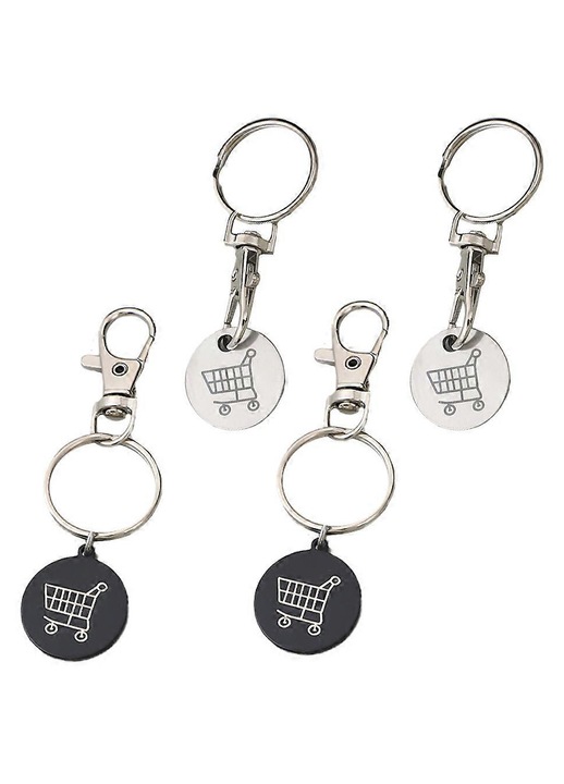 Jeton pentru carucior breloc din otel inoxidabil, asortat, set 4 buc, 7.5 x 2.3 x 0.2 cm