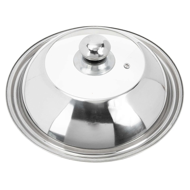 Capac pentru oala din inox FG123K0225-260806-1248, maner rezistent la caldura, bordura anti-scurgere, argintiu, 1 buc.