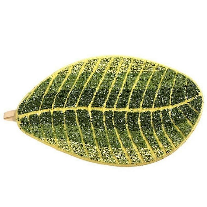 Covoras antiderapant pentru baie din microfibra cu spuma absorbanta, model frunza FG123K0225-260806-1491, verde, 40 x 60 cm
