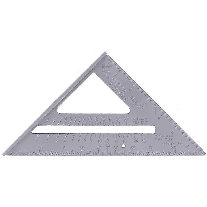 Echer triunghiular pentru tamplarie FG123K0225-260806-1837, aluminiu, scale metrica si inch cu raportor 0–90°, argintiu, 180 x 180 mm (7 inch)