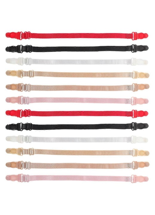 Bretele pentru sutien reglabile din poliester cu clipsuri din plastic, antialunecare, set 12, multicolor, 26 x 1 cm