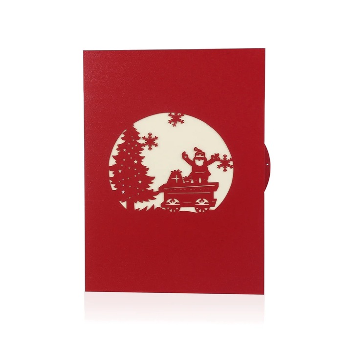 YANYXR BCS2914419 3D pop-up üdvözlőlap, Mikulás kivágás design, újrahasznosítható papír, piros, 15 x 20 cm