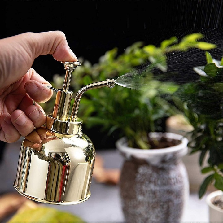 Stropitor pulverizator pentru plante 300 ml din otel inoxidabil, design retro, pulverizare fina, auriu