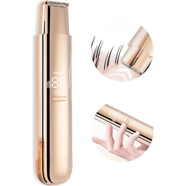 Epilator si trimmer 2-in-1 k0367-0810-HS8372, cap dual 3D flotant, taiere 0.3–6 mm, USB-C, IPX7, pentru corp si zone intime, aur roz