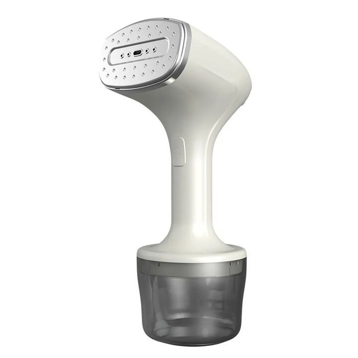 Fier de calcat vertical cu aburi K0345-0807-KFCJ-xw3026, 2-in-1 (calcare plata si pe umeras), talpa inox cu 5 orificii, rezervor 260 ml detasabil, pana la 15 min, 0.68 kg, alb