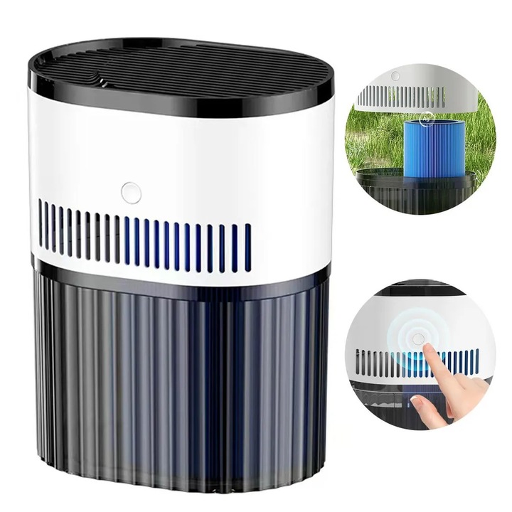 Umidificator de aer K0345-0807-KFCJ-xw2099 cu evaporare la rece (fara ceata), 3 L, filtru antibacterian cu ioni de argint si ioni negativi, 3 trepte, mod silentios, alimentare USB-C, alb/negru