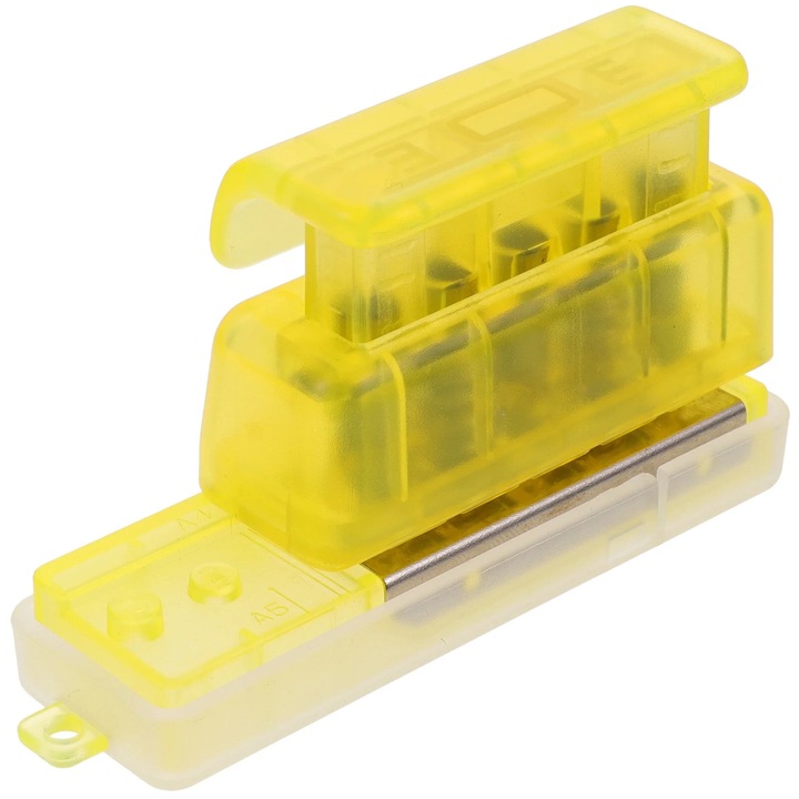 Perforator manual 5 gauri ZYBLSSBB LSM2xh2159-BCS0116329, din plastic PP, compact pentru hartie si proiecte DIY, galben, 8.3 x 2.5 x 5 cm
