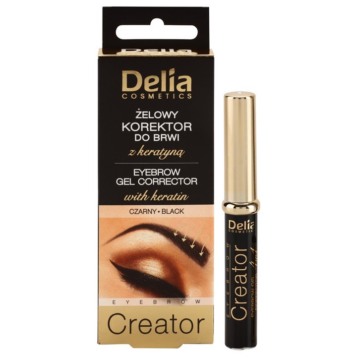Gel corector, Delia, pentru sprancene cu keratina, Black, 7ml