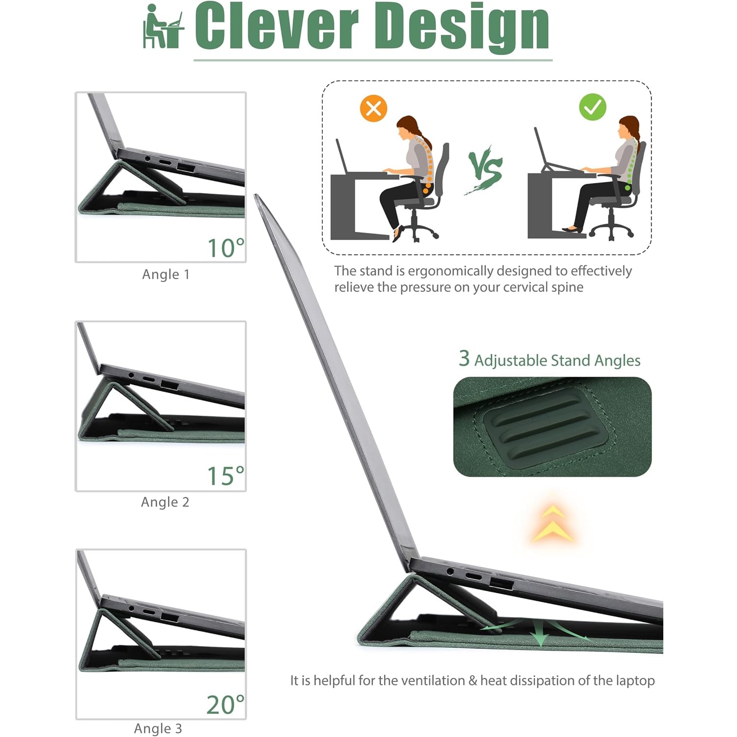 Husa Laptop 13" HYZUO cu Stand Regabil, Verde Nocturn