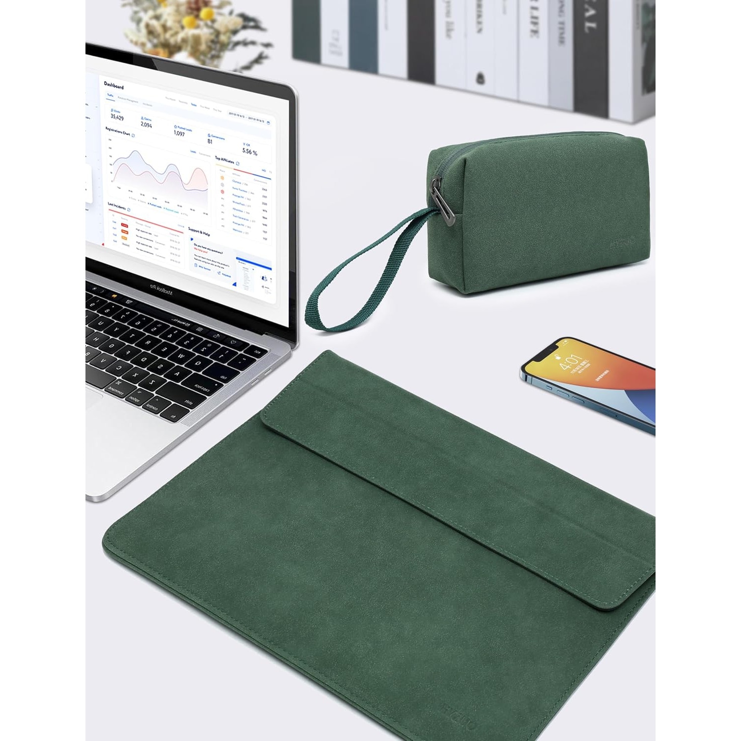 Husa Laptop 13" HYZUO cu Stand Regabil, Verde Nocturn