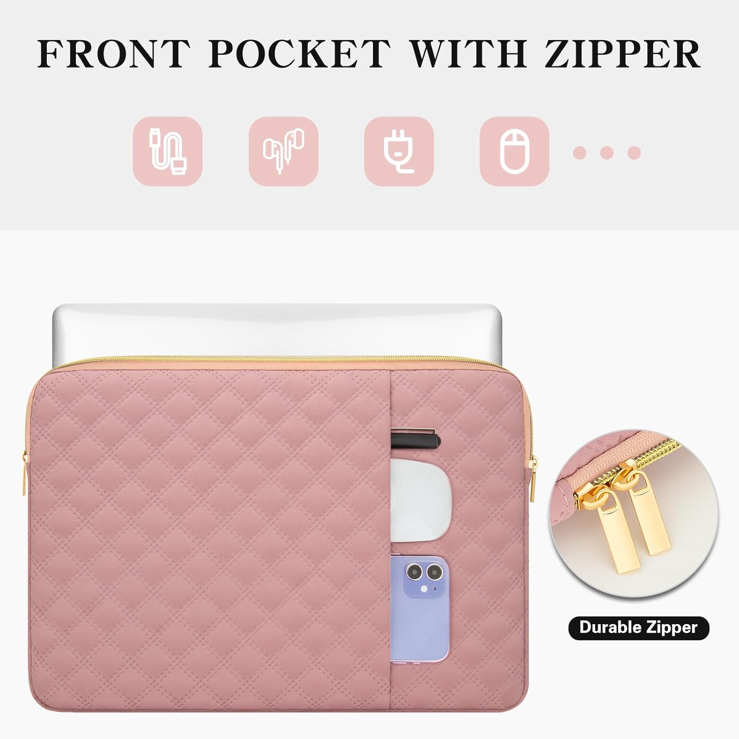Husa Laptop 13 Inch, Protectie Impermeabila, Roz, Buzunar Accesorii