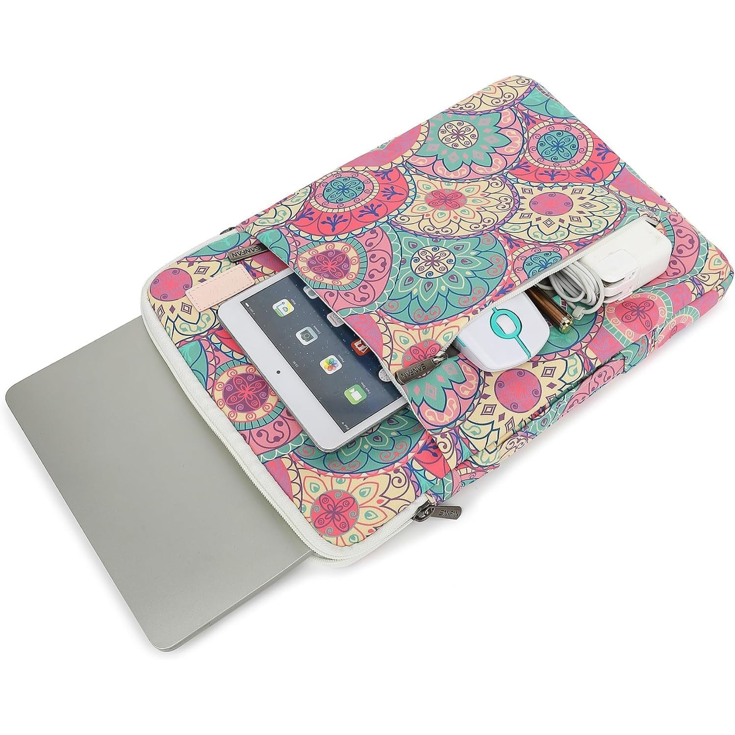 Husa Laptop 360° cu 3 Buzunare, Maner si Banda Bagaj - Soare, Luna, Stele