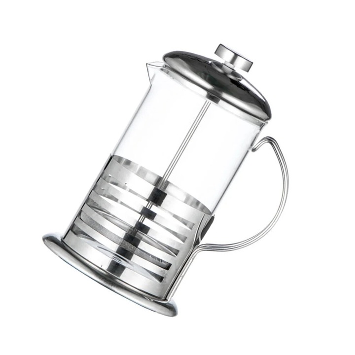 Cafetiera French press ZYBLSSBB LSM2xh10259-BCS0091348, sticla rezistenta la caldura si inox, infuzor cu piston, argintiu/transparent, 600 ml