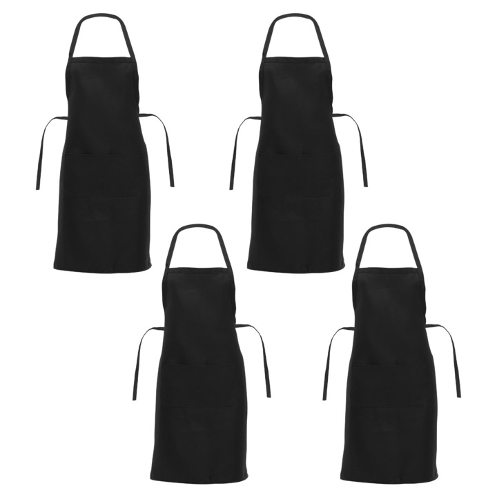 ZYBLSSBB, Set de sorturi din poliester rezistente la ulei, cu buzunare, LSM2xh11418-BCS0107376, negru, 73 x 58 cm, 4 buc.