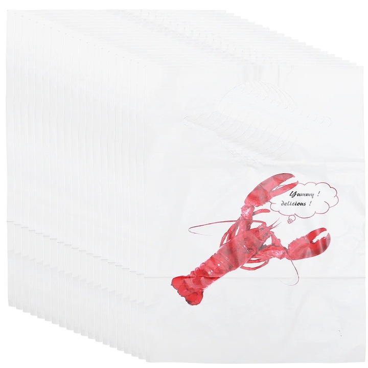 ZYBLSSBB, sort de unica folosinta din plastic cu imprimeu homar, alb/rosu, 40 x 60 cm, set 100 buc
