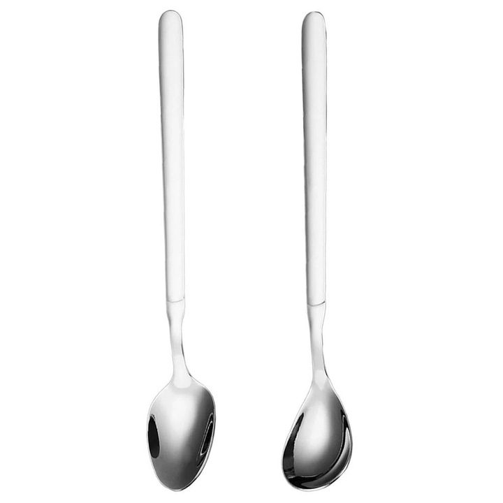 Linguri pentru cafea ZYBLSSBB LSM2xh10771-BCS0098591, inox, maner lung, set 2 buc, argintiu, 20 cm