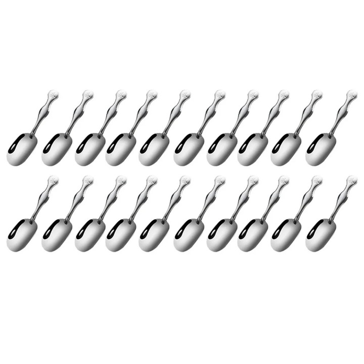 Lingurite pentru ceai ZYBLSSBB din inox, textura decorativa, argintiu, set 30 buc, 14,3 x 3,3 x 2 cm