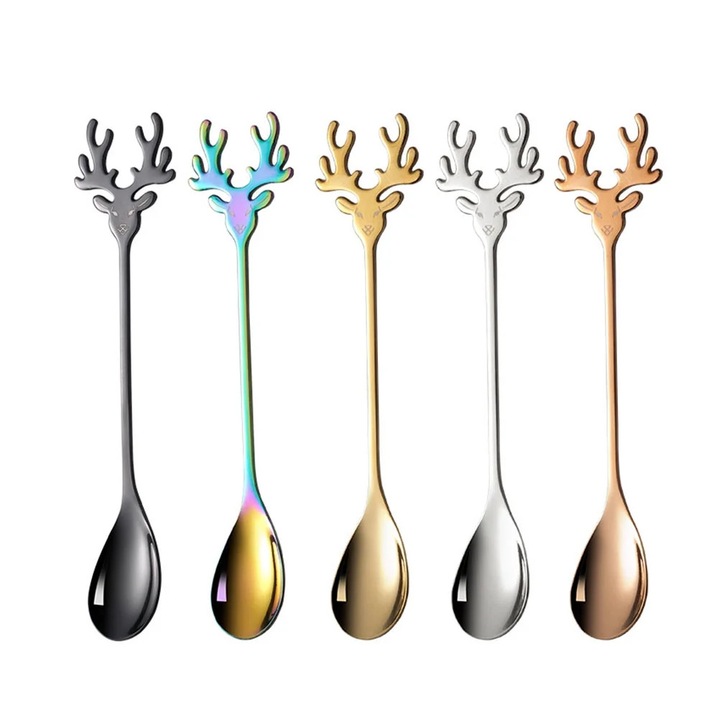 Linguri pentru desert ZYBLSSBB LSM2xh11600-BCS0110233, inox decor cerb, multicolor, set 5 buc., 14.1 cm