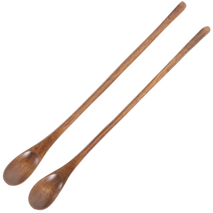 Set 2 linguri de cafea ZYBLSSBB din lemn Nanmu, coada lunga, finisaj cu ulei natural, maro, 23 x 2 x 0.5 cm
