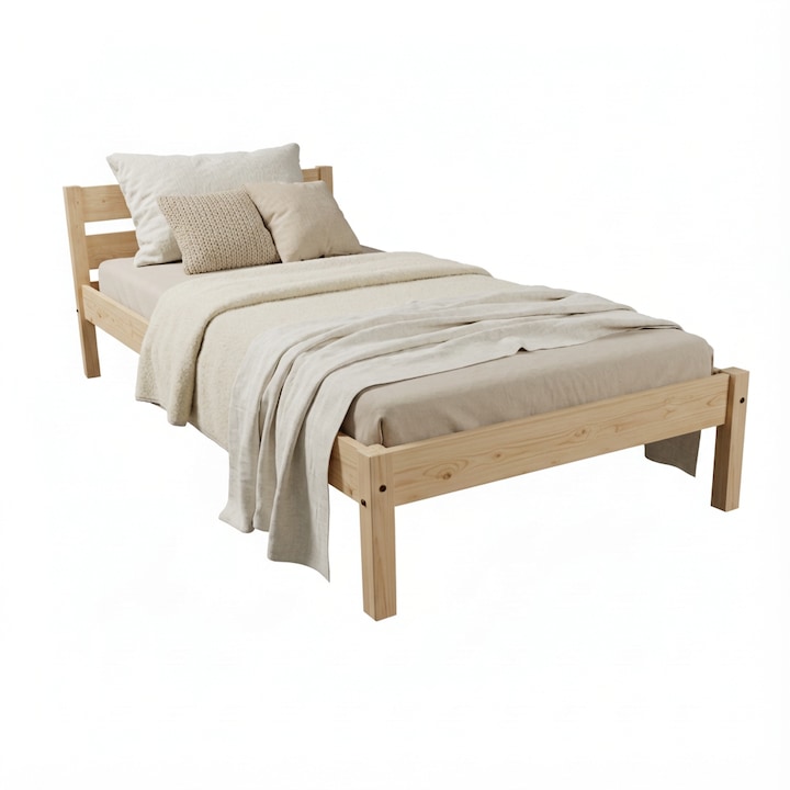 Pat de o persoana Transilvan, Sally, Lemn Masiv, Model 3/1, 80x200 cm, Natur