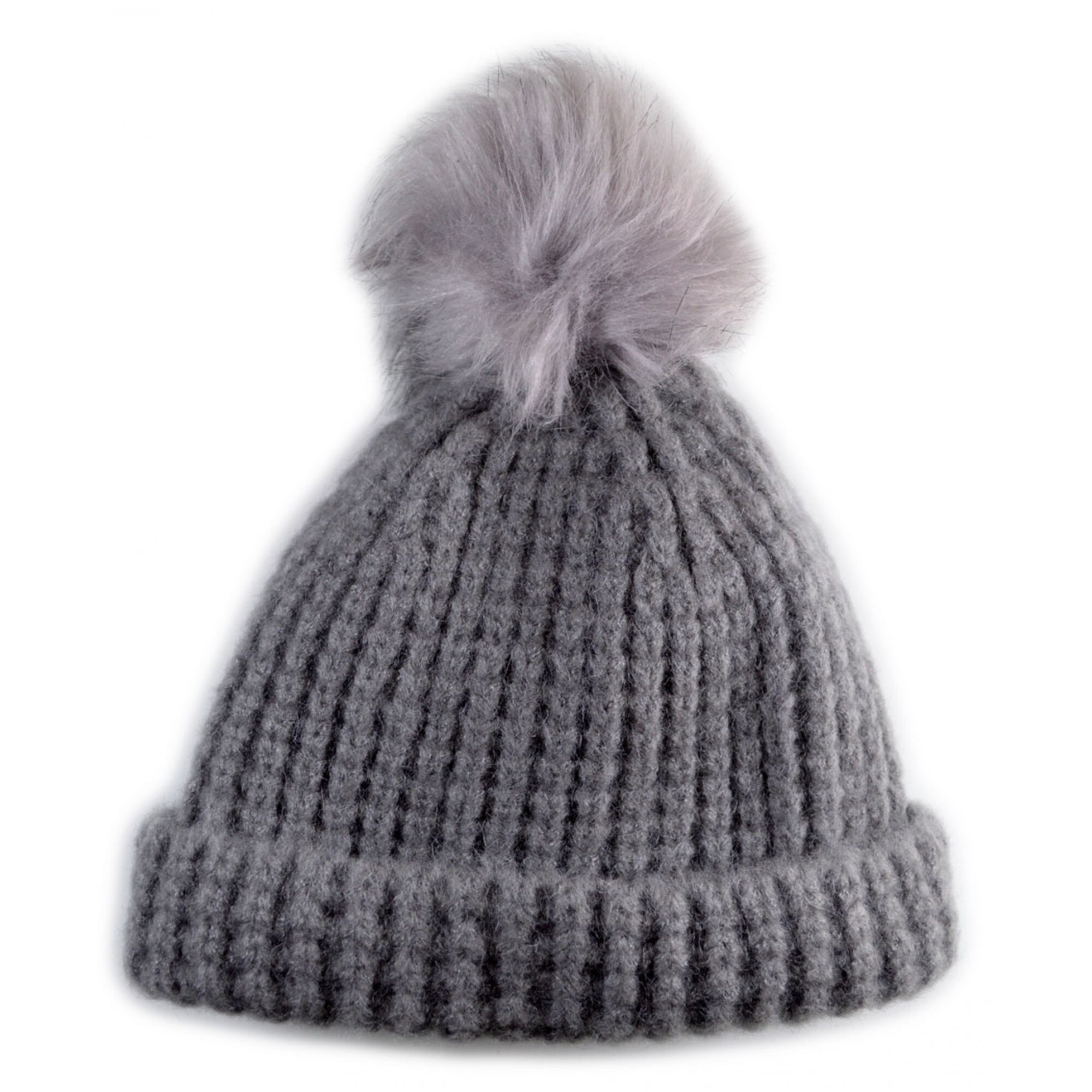 Caciula de Dama Gri, Lana, cu Pompon