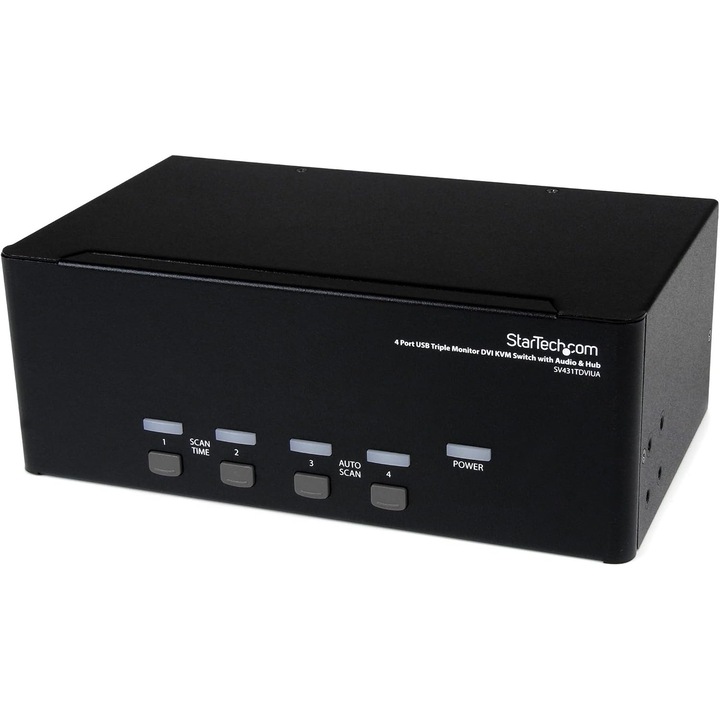 StarTech KVM kapcsoló, 4 portos, 3 DVI monitor, audio, USB 2.0