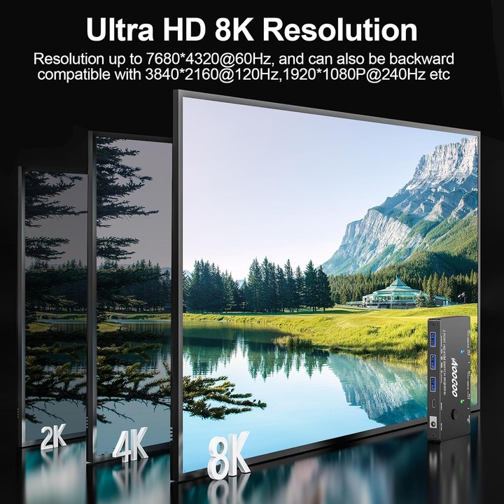 KVM HDMI 2.1 8K 60Hz kapcsoló 2 PC-hez, USB 3.0