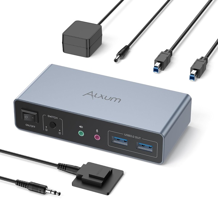 Alxum DisplayPort HDMI KVM kapcsoló 2 PC-hez 2 monitorhoz 4K@60Hz