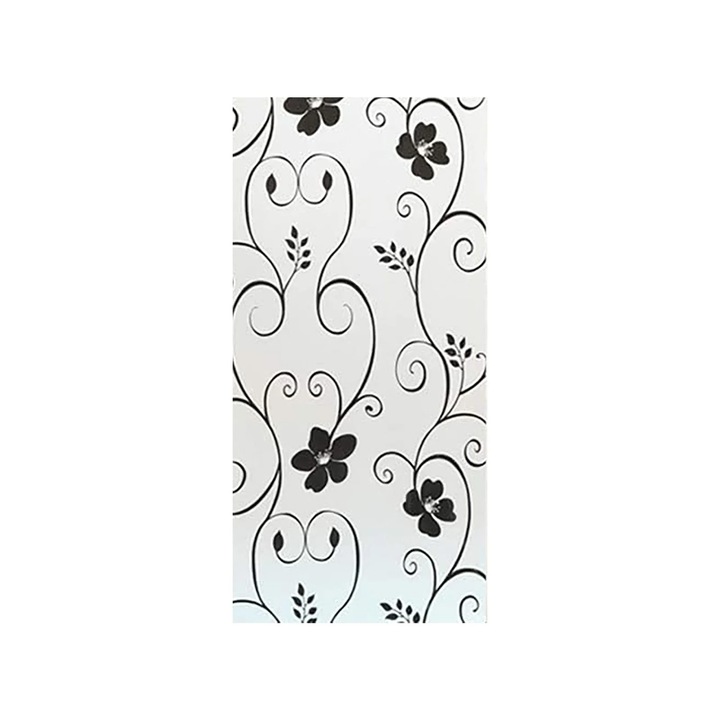Folie decorativa pentru geam ZYBLSSBB LSM2xh9251-BCS0012819, autocolant floral din PVC, alb/negru