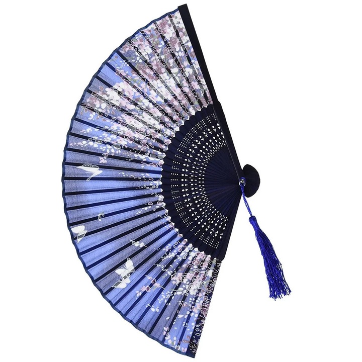 ZYBLSSBB, Evantai pliabil din matase cu dantela si nervuri din plastic, cu ciucure, Multicolor, 21 cm