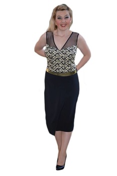 Rochie fashion de seara, cu broderie sus , D&J Exclusive, Negru-Auriu Rochie fashion de seara, cu broderie sus , D&J Exclusive, Negru-Auriu