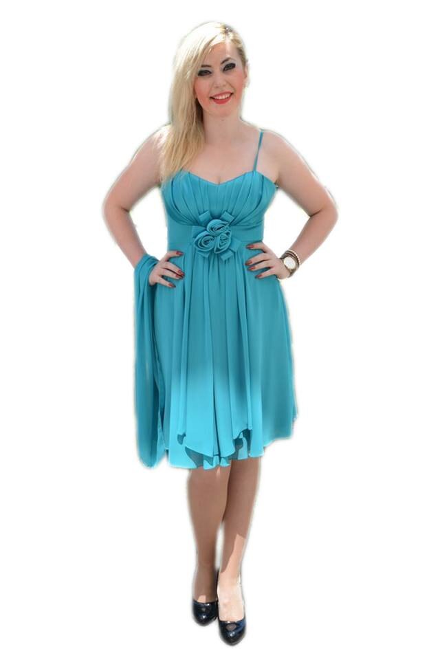 Rochie feminina de seara, cu saten fronsat la bust , D&J Exclusive, Turcoaz
