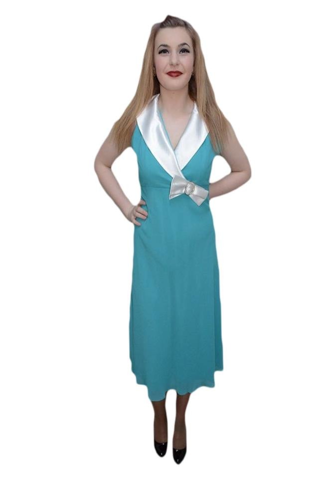 Rochie de gala moderna, decolteu in V , D&J Exclusive, Turcoaz