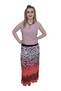 Fusta lunga, plisata, cu imprimeu deosebit , D&J Exclusive, Corai Fusta lunga, plisata, cu imprimeu deosebit , D&J Exclusive, Corai