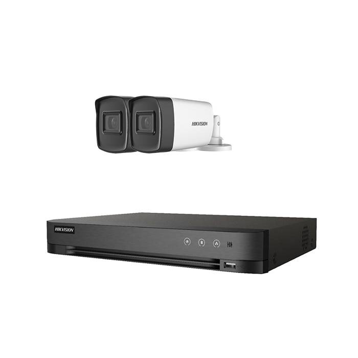 Kit Sistem Supraveghere si Securitate, 2 Camere Exterior Ultra HD 5MP High-Performance 80m ARRAY EXIR Hikvision + DVR 4 canale pana la 5MP, Auto-Adaptiv HDTVI/HDCVI/AHD/CVBS