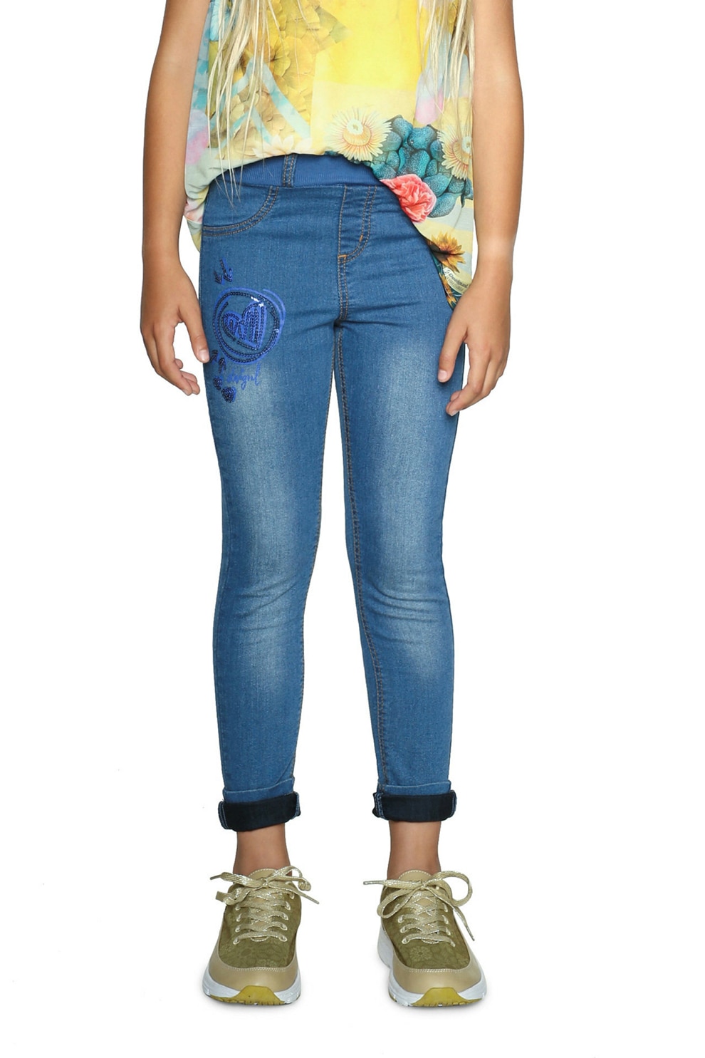 DESIGUAL, Jeggings cu aplicatii cu paiete A, Albastru, 104 CM