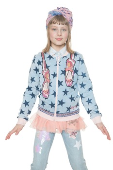 Desigual,Bluza sport cu fermoar si imprimeu grafic, Albastru lavanda, 164 CM Desigual,Bluza sport cu fermoar si imprimeu grafic, Albastru lavanda, 164 CM