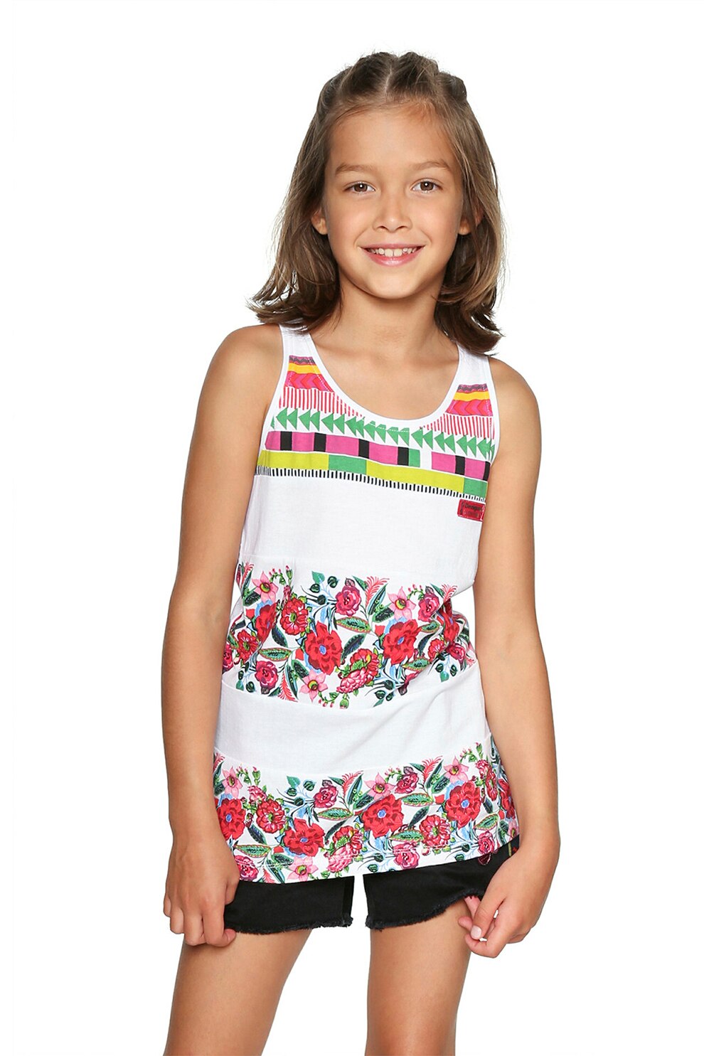 DESIGUAL, Top de amestec de modal cu garnitura cu aspect transparent, Alb, 104 CM