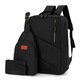 Set rucsac pentru laptop 3 piese, nailon, compartiment pentru laptop 10 inch, rucsac 43x30x13 cm cu geanta crossbody si portofel, negru