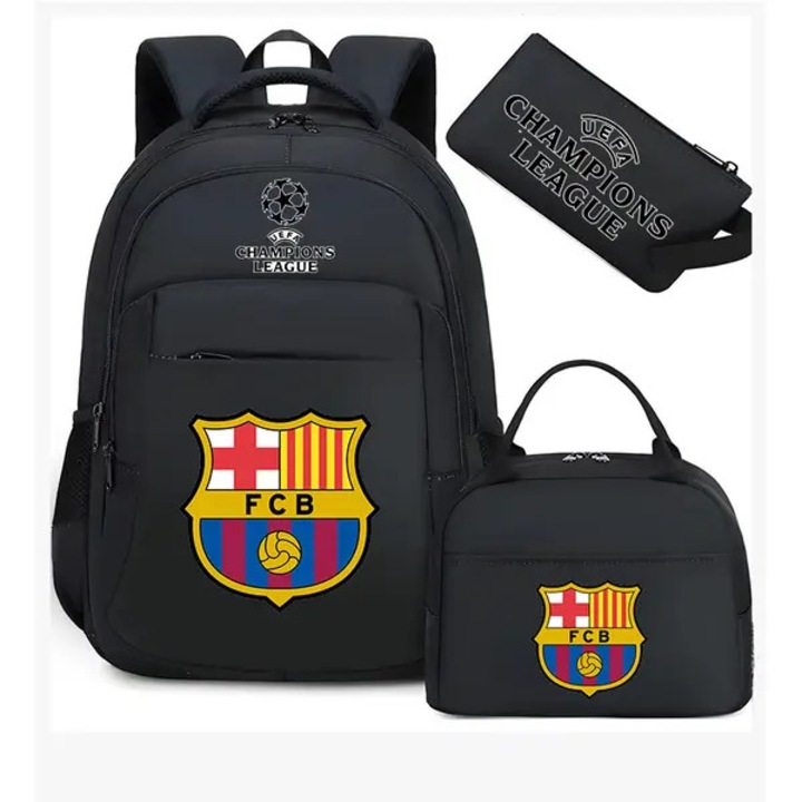 Iskolai Oxford hátizsák szett hőszigetelt táskával és tolltartóval, FC Barcelona (FCB), fekete, 14 hüvelykes laptophoz, A4-es rekesz
