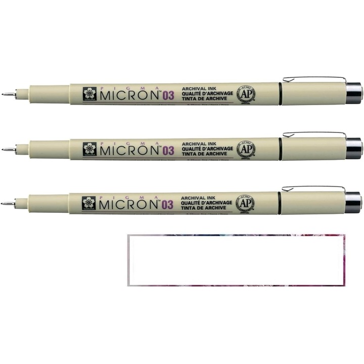 Set 3 Pixuri Fine Liner Pigma Micron Sakura 03 Negru + 1 Card