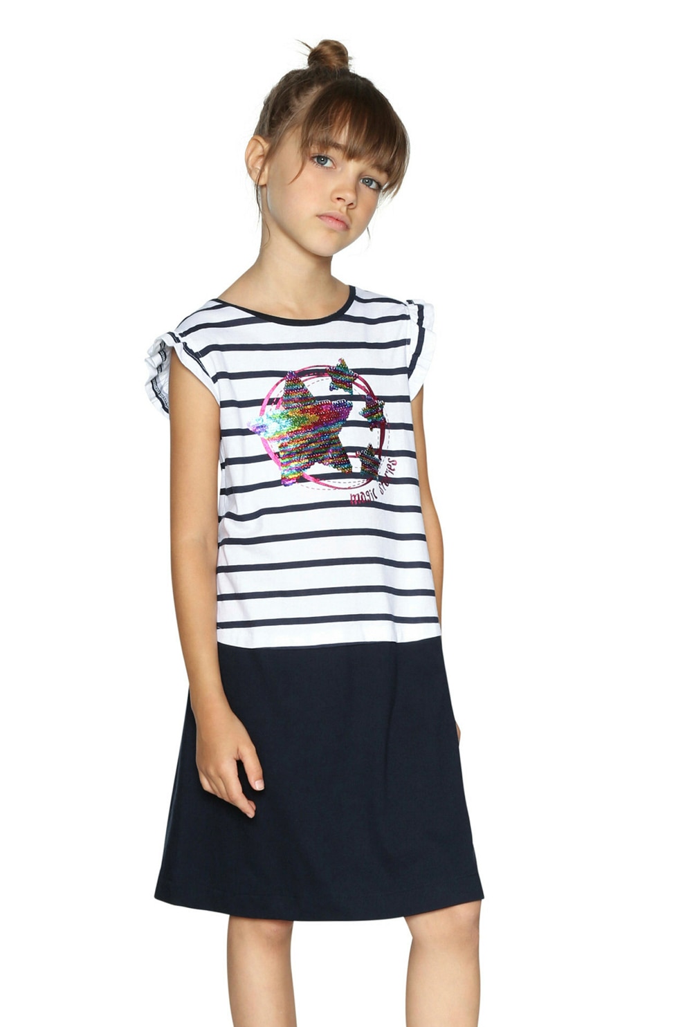 DESIGUAL, Rochie combi cu paiete reversibile, bleumarin inchis, alb