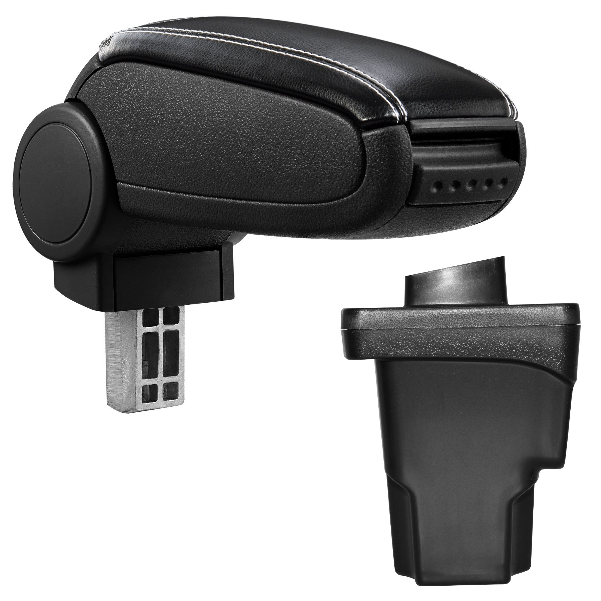 Cotiera auto, pro.tec, pentru Seat Leon III (5F), imitatie piele, negru cu cusatura alba - cu compartiment pentru depozitare