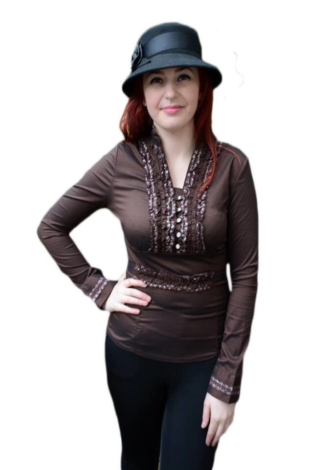 Camasa cambrata cu decolteu in V, D&J Exclusive, Maro inchis