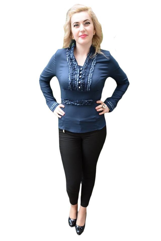 Camasa cambrata cu decolteu in V, D&J Exclusive, Albastru marin