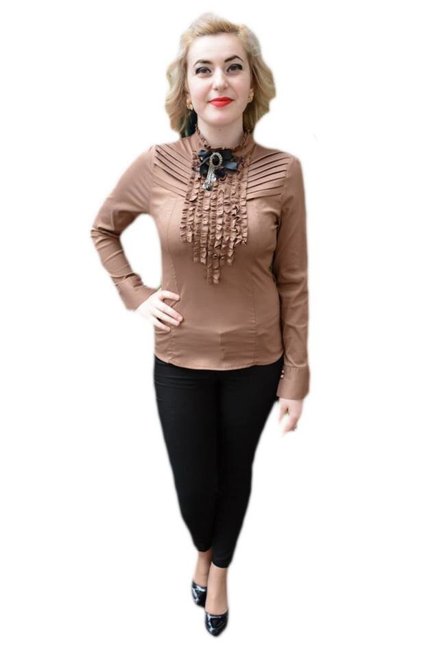 Camasa casual cu design de volanase, D&J Exclusive, Maro